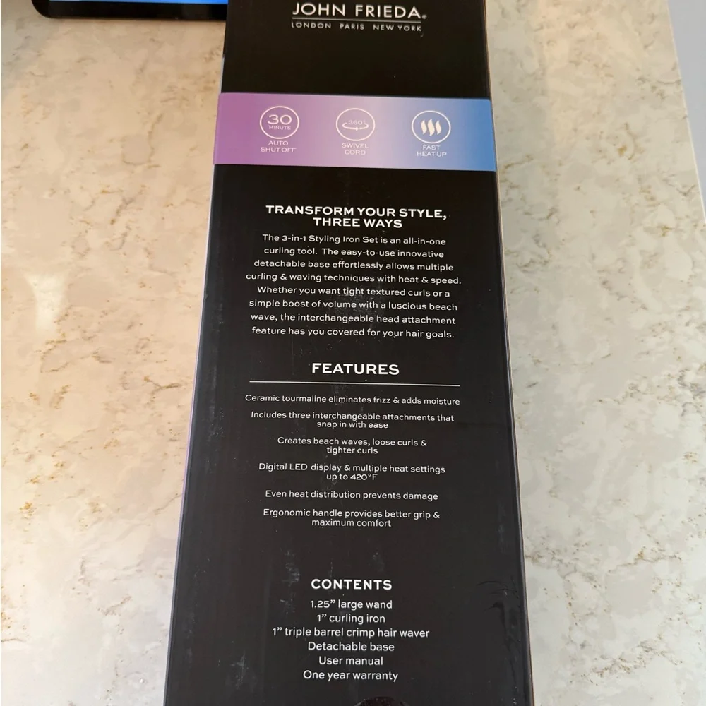 John Frieda 3-in-1 Styling Iron Set - Purple NEW IN BOX - Picture 4 of 4